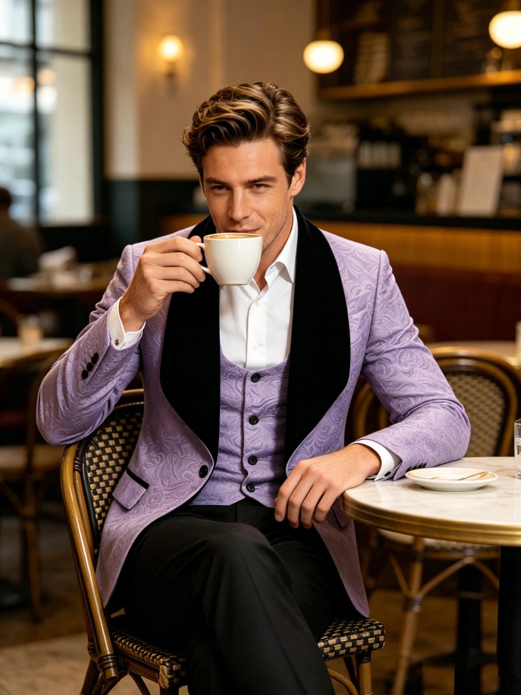 Men Suit 3 Piece Slim Fit Tuxedo for Men Paisley Suit Tux Shawl Lapel One Button Blazer Waistcoat Pant Set for Prom