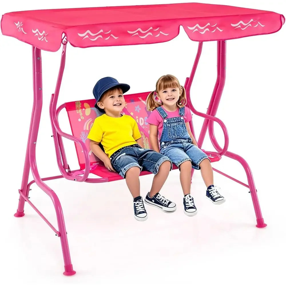 2-Seater Outdoor Swing Chair with Adjustable Safety Belt, Weather-Resistant for Porch, Garden, or Poolside (Pink Mermaid)