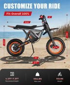 Y66 FREEBOY Adult Electric Dirt Bike 2000W Rear Motor 48V 22.5Ah Battery 34MPH Max Speed 12"+10" All Terrain Fat Tire Off Road Electric Motorcycle Hydraulic Disc Brake Electric Motorbike for Outdoor Mountain Trail Riding