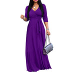 Women Plus Size Long Maxi Wrap Dress V Neck 3 4 Sleeve Summer