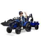 3-in-1 Ride-On Tractor with Excavator and Bulldozer Models — Kids Electric Construction Vehicle with Trailer, Digger, Shovel Bucket, Parent Remote Control, LED Lights, Music & USB, Battery