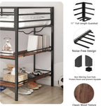 Twin Size Low Loft Bed with Shelf for Kids, Metal Loft Bed Frame, Junior Low Loft Bed
