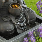 28" H Outdoor Buddha Waterfall Fountain, Freestanding Relaxing Water Feature, Asian Zen Fengshui Decor for Patio, Garden, Backyard, Deck & Home, Ideal Gift Led Fountain