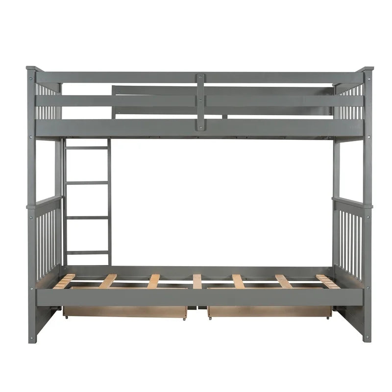 Gray Twin Over Twin Bunk Bed with Ladders and Storage Drawers LT000265AAE