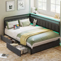 Full Corner Bed Frame with Storage Drawers and Charging Station, Modern Full Daybed with LED Lights and Upholstered Guardrail,