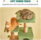Indoor Cat Tree - 63.8 Inches, Green, Sisal-Covered, with Padded Platform, Hammock and Dangling Toys