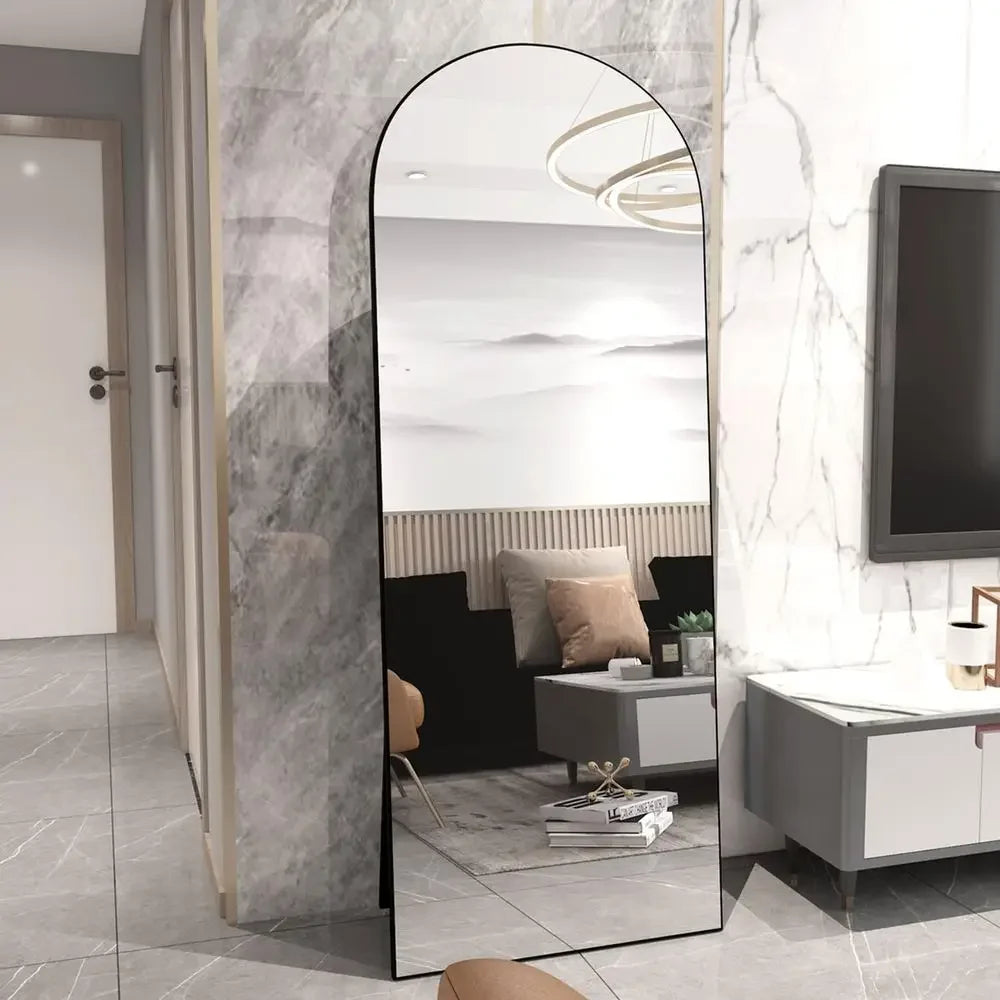 65 x 24 Large Arched Floor Mirror - Black Standing Full-Length Wall Mirror for Home Decor