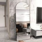 65 x 24 Large Arched Floor Mirror - Black Standing Full-Length Wall Mirror for Home Decor