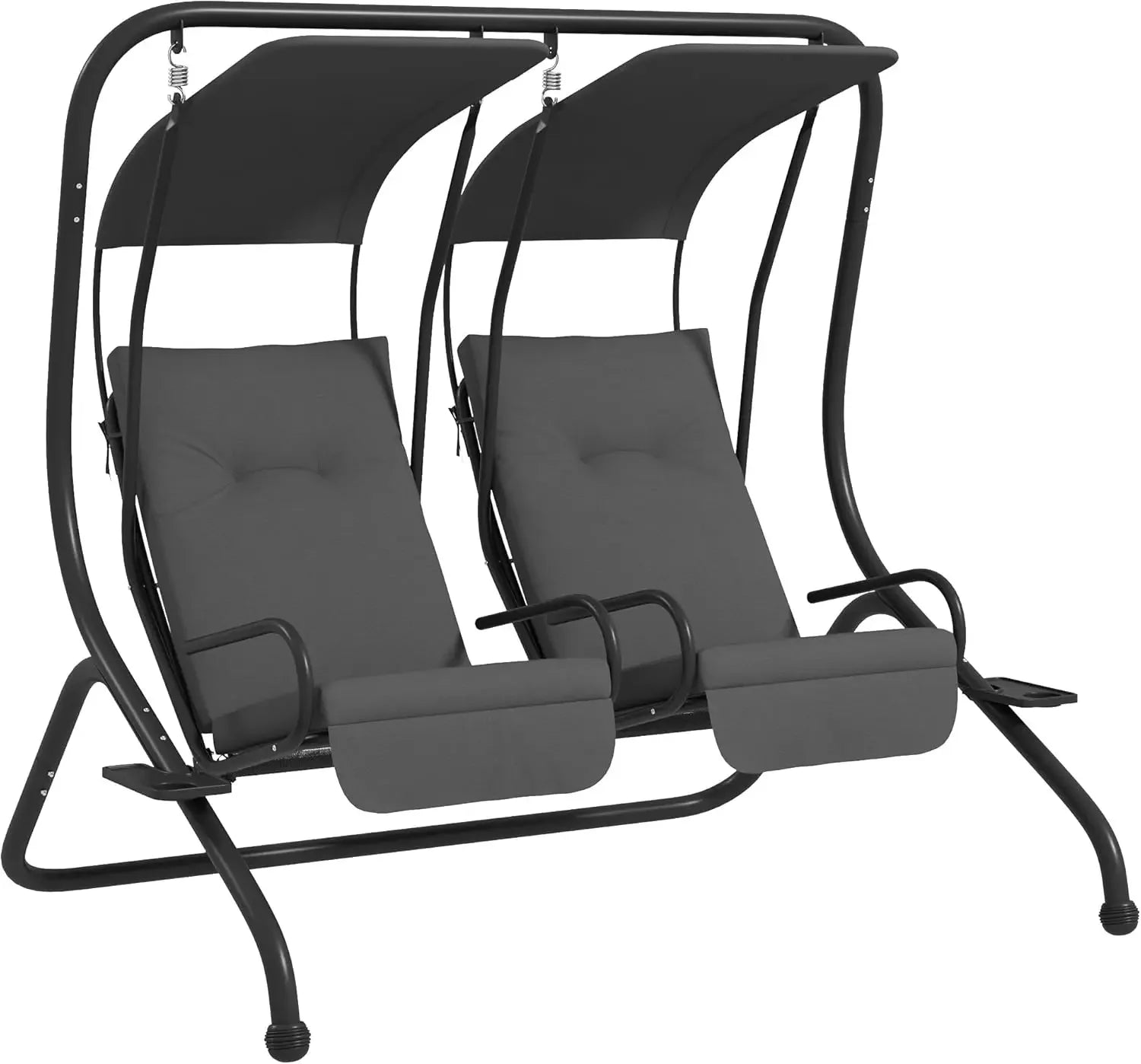 Double Seat Outdoor Patio Swing Chair Glider with Removable Canopy And Cup Holders for Porch Garden Poolsid Furniture
