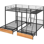 Triple Bunk Bed with Storage, Over Twin Metal Frame, Safety Guardrail & Ladder, Suitable for Kids, Teens, Adults, No Box Spring