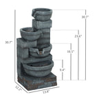 Garden Fountain,Tall Outdoor Waterfall Fountain with LED Lights, 4-Tier Resin Cascading Water Bowls with Pump On-Site