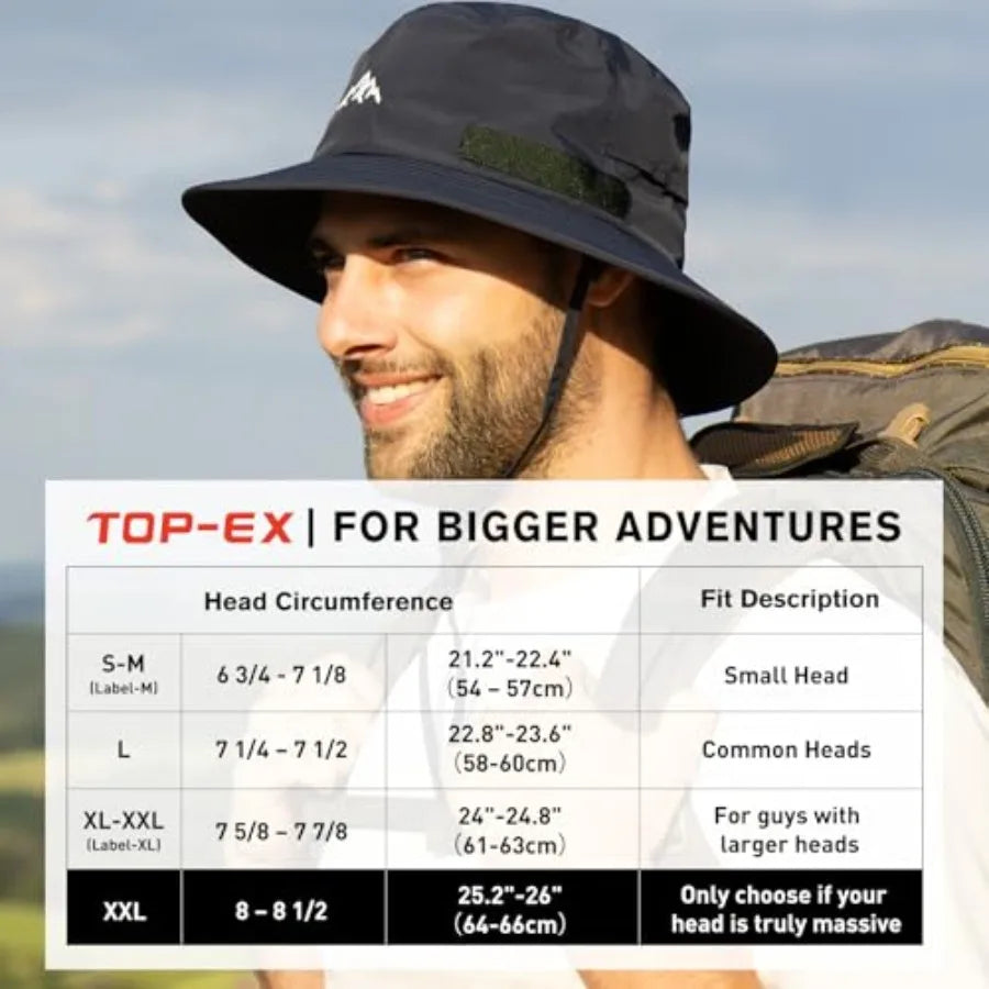 L/XL/XXL UV50+ Waterproof Bucket Sun Hat for Fishing Golf Hiking All-Weather Outdoor Rain Hat Stiff Brim