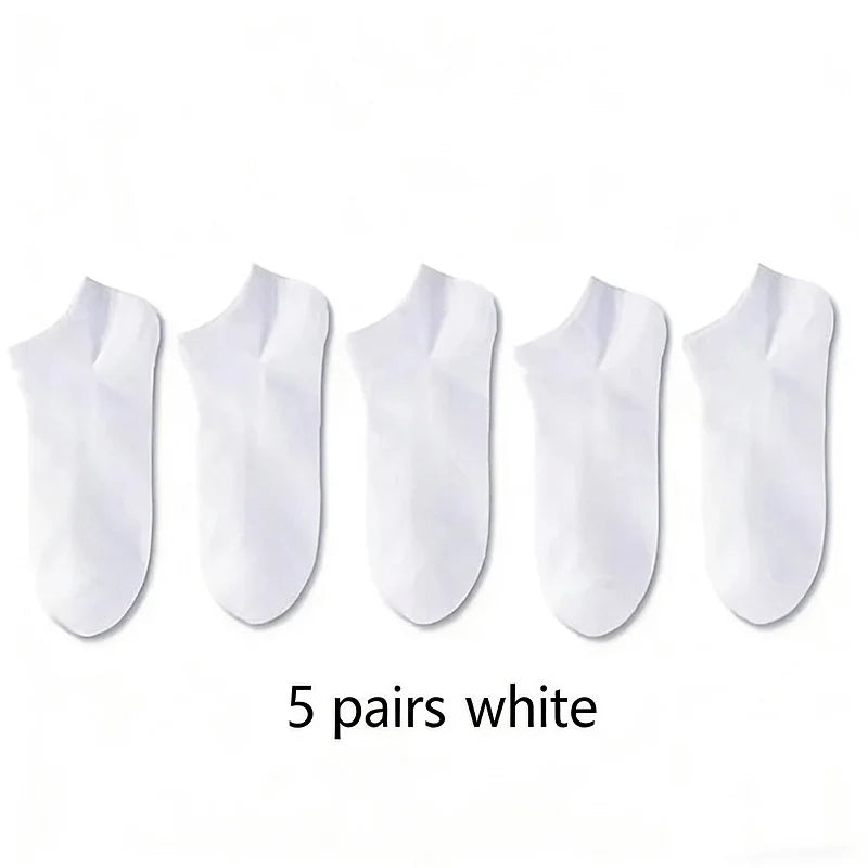 5 Pairs Women's Summer No-Show Socks - Breathable Cotton Low-Cut Socks, 3 Solid Colors for Effortless Outfits & Cool Comfort