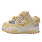Q-AND Women Kawaii Cheese Yellow Chunky Platform Skate Sneakers with Cheese Pendant, Thick Height Increasing Sole Casual Walking Shoes, Wear Resistant Non Slip Rubber Outsole Cute Streetwear Footwear