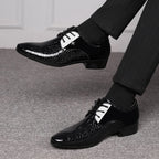 Men's Dress Shoes Business Oxford Shoes Cracked Stripe Casual Lace Up Crocodile Stripe Pattern Mens Derbys Shoes for Men