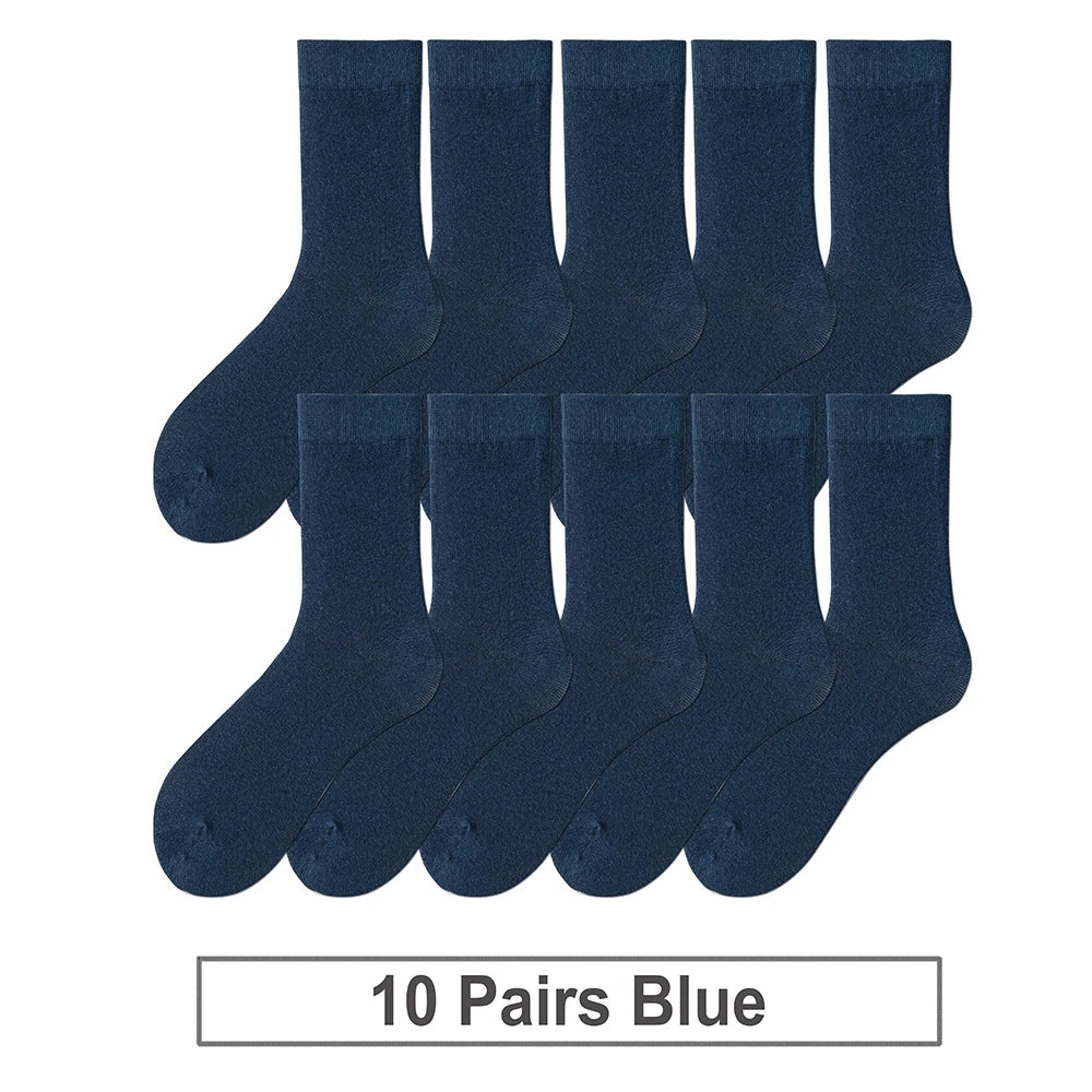 10 Pairs New Men's Cotton Socks Black Business Men Socks Soft Breathable Autumn Spring for Male White US6-10