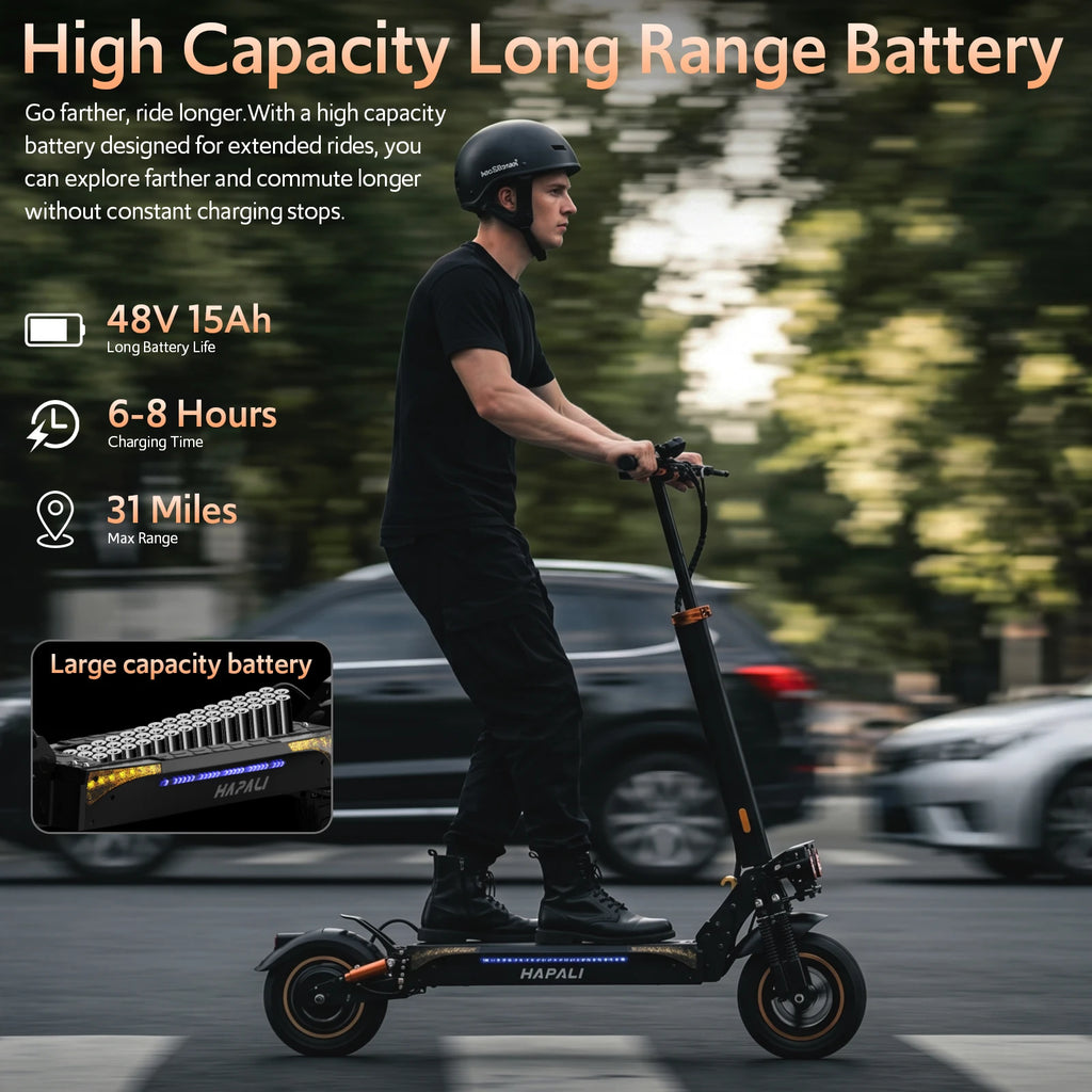Off-Road Electric Scooter, 1200W Motor, 31 Miles Range, 31 MPH, 11' All-Terrain Tire Double Suspension Side Light Disc Brakes for Adults
