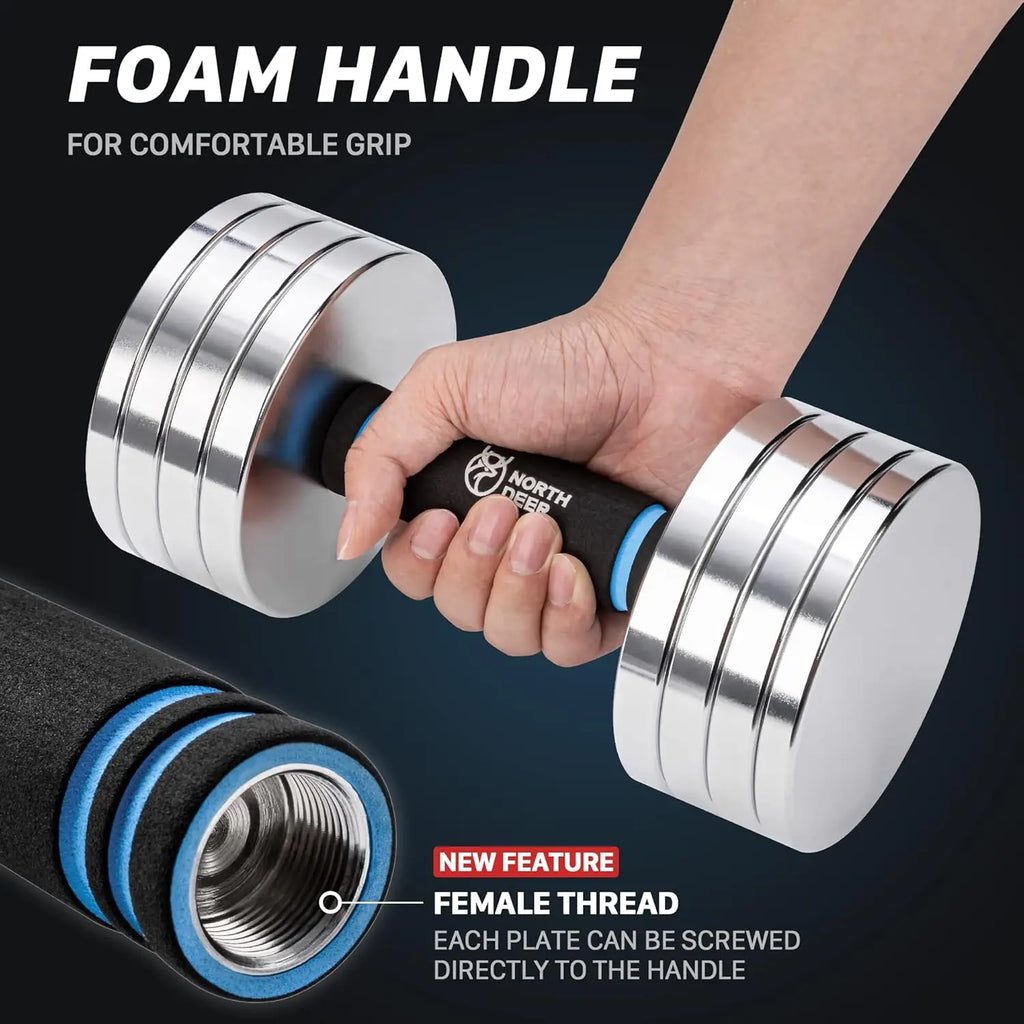 Home Gym Workout - Upgraded Adjustable Steel Dumbbells, Silver, 40LB / 60LB, 2 in 1 Dumbbell Barbell Set