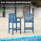 Farini Set of 2 Tall Adirondack Chairs, HDPE Bar Stools with Connecting Tray, All-Weather Patio Chair, Bar Height for Balcony