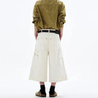Men's White Baggy Wide Leg Carpenter Denim Jorts Frayed Raw Hem Y2K Street Style Casual Daily Going Out Loose Fit Streetwear Shorts