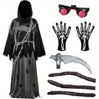 Halloween Costume Glowing Eyes Grim Reaper Costume for Kids 5-12 years Boys Halloween Dress-up Party