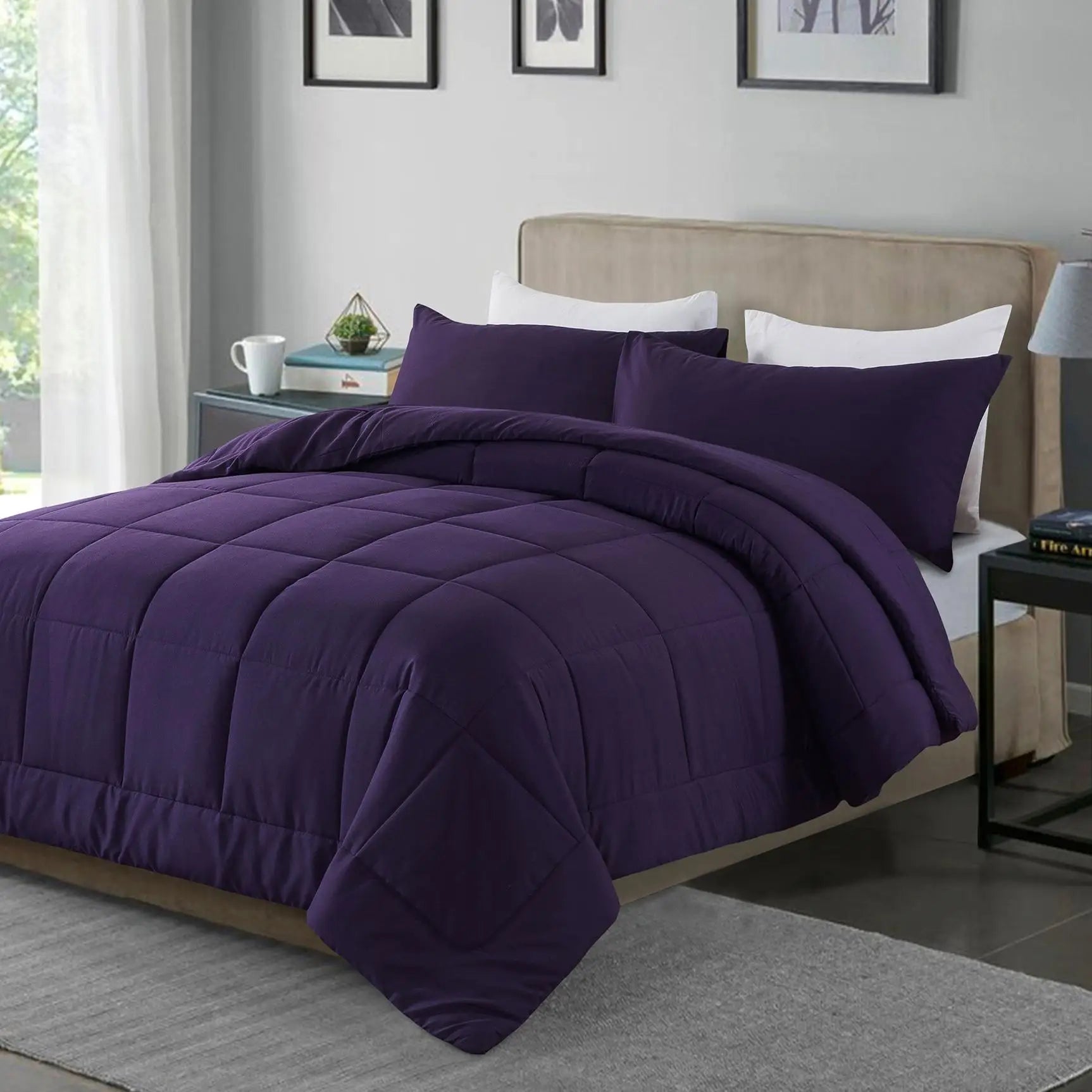 All Season Lightweight Comforter Set 3Pcs Soft Quilted Bedding Sets Box-Stitch Bed in a Bag Include 1 Comforter 2 Pillowcases Breathable Home Bedroom Textile Decor
