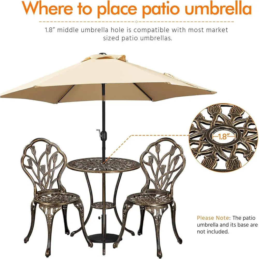 Patio Bistro Sets 3 Piece, Outdoor Rust-Resistant Cast Garden Table and Chairs, Bronze