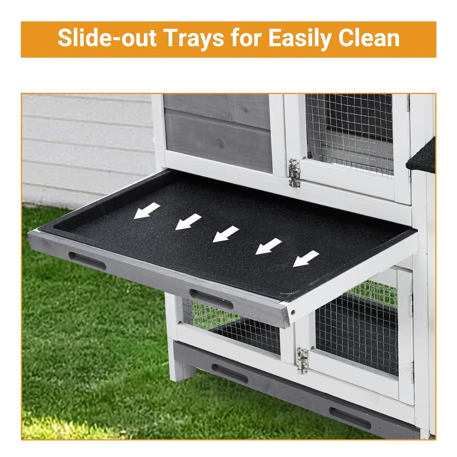 58'' Bunny Hutch Indoor Bunny Cage, with 3 Leak-Proof Removable Trays, Wooden Waterproof Roof Rabbit Hutch Indoor/Outdoor, 2-Tier Bunny House/Chicken Coop, Gray and Black