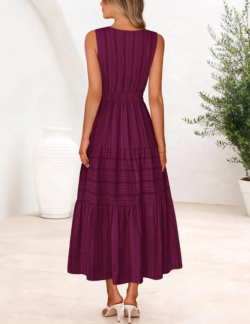 Womens Sleeveless V-Neck Boho Midi Maxi Dress With Pockets Casual Summer Beach Vacation Dress