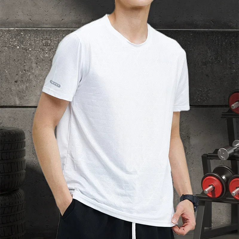 Summer Men Athletic Short Sleeve Dry Fit Sport T Shirt Polyester Breathable Gym Yoga Golf Workout Daily Top
