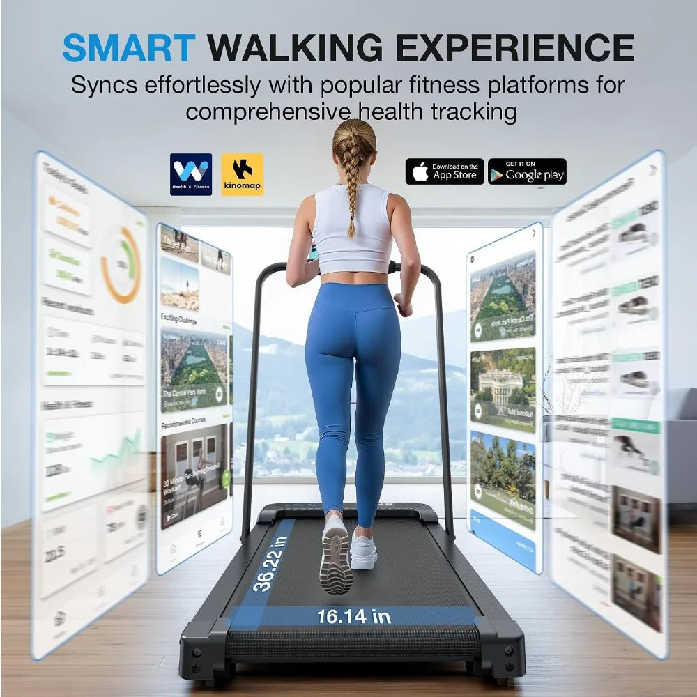 Compact Folding Treadmill with Incline, Handle Bar, and Voice Control for Home Use