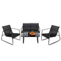 JHK Outdoor Patio Furniture 4 Pieces Set with Table Metal Frame Lumbar Support Mesh Backrest Sectional Balcony Sets for Garden