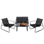 JHK Outdoor Patio Furniture 4 Pieces Set with Table Metal Frame Lumbar Support Mesh Backrest Sectional Balcony Sets for Garden