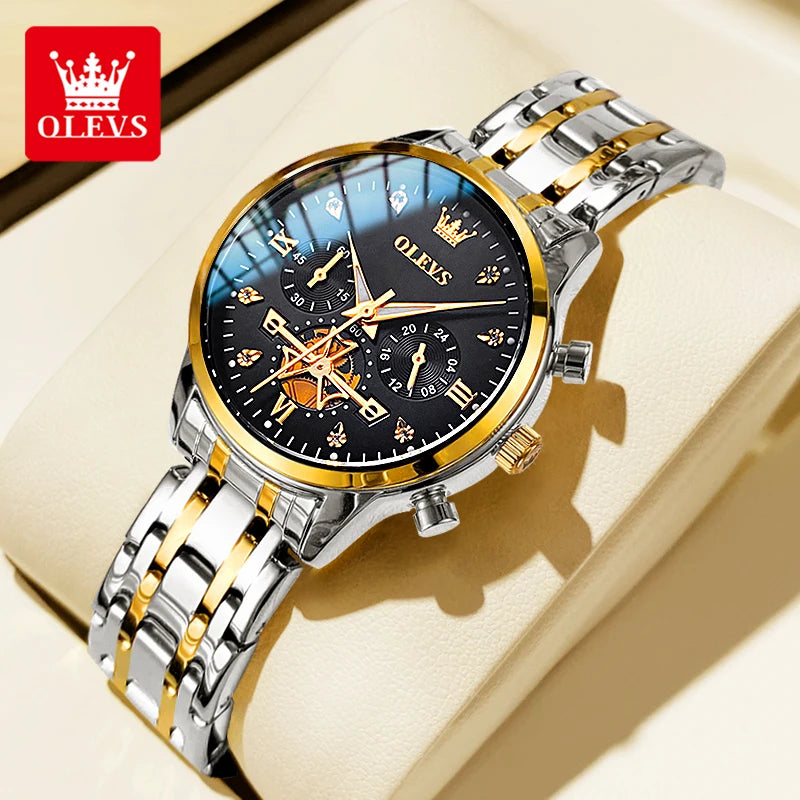 OLEVS 2897 Elegance Original Quartz Movement Women Watch Multifunctional Diamond Dial Luminous Function 30m Waterproof Watch