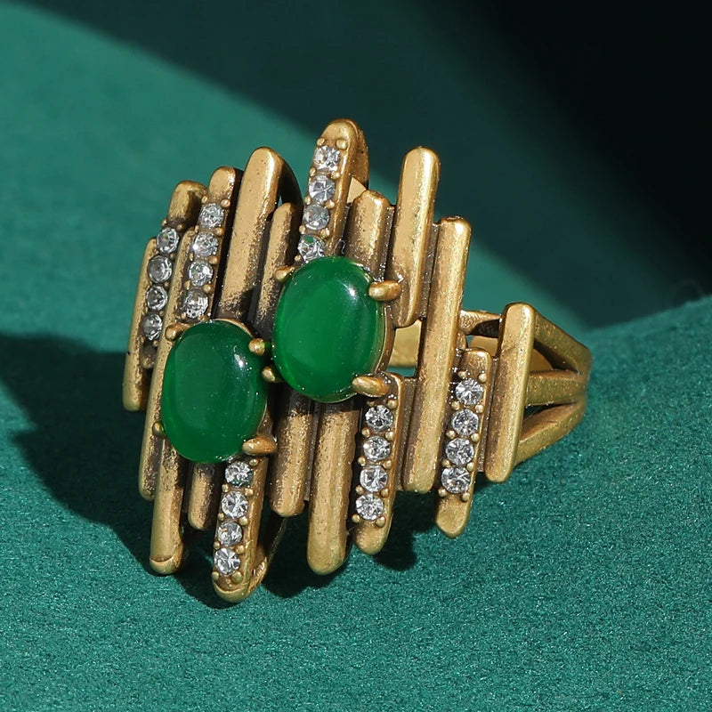 Vintage Minimally 18k Real Gold Color Rings Green Stone Luxury Antique Jewelry High Quality For Woman Valentine Day 2026
