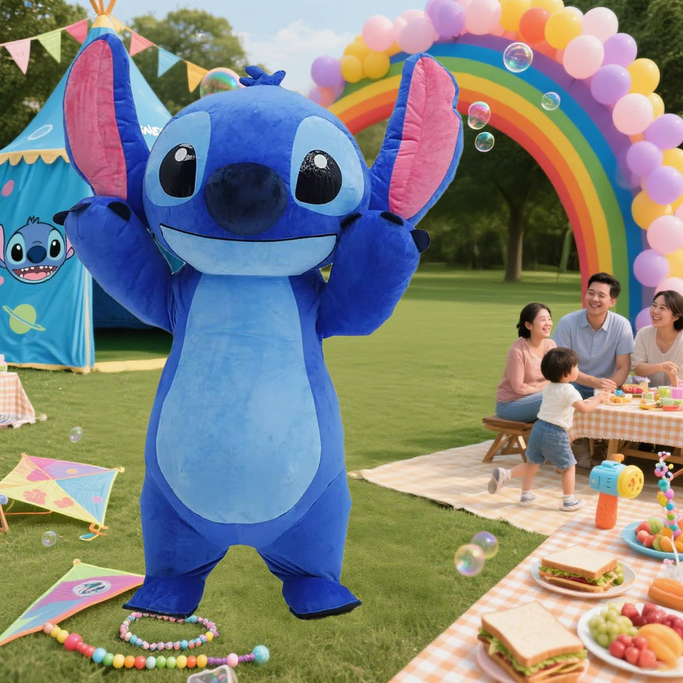 Inflatable Blue Rabbit Costume Mascot Parade Adult Character Cosplay Birthday Halloween Party Event Plush Set
