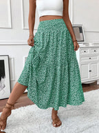 Womens Ditsy Floral A-Line Skirt With Pockets Elastic Waist Ruffle Hem