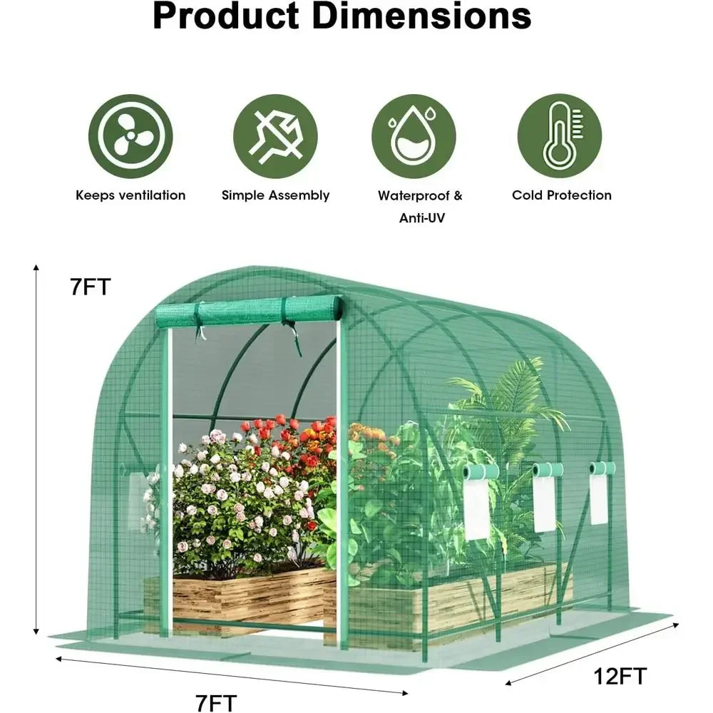 12ft x 6.6ft x 6.6ft Large Walk-in Greenhouse Kit with Watering System for Outdoor Gardening