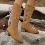 Western Cowboy Boots for Women - Knee High Wide Calf Cowgirl Boots with Classic Embroidered, Suede denim boots,Slip On Pointed T