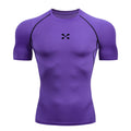 Summer Men Athletic Compression Short Sleeve Running T Shirt Elastic Polyester Quick Dry Gym Workout Fitness Top
