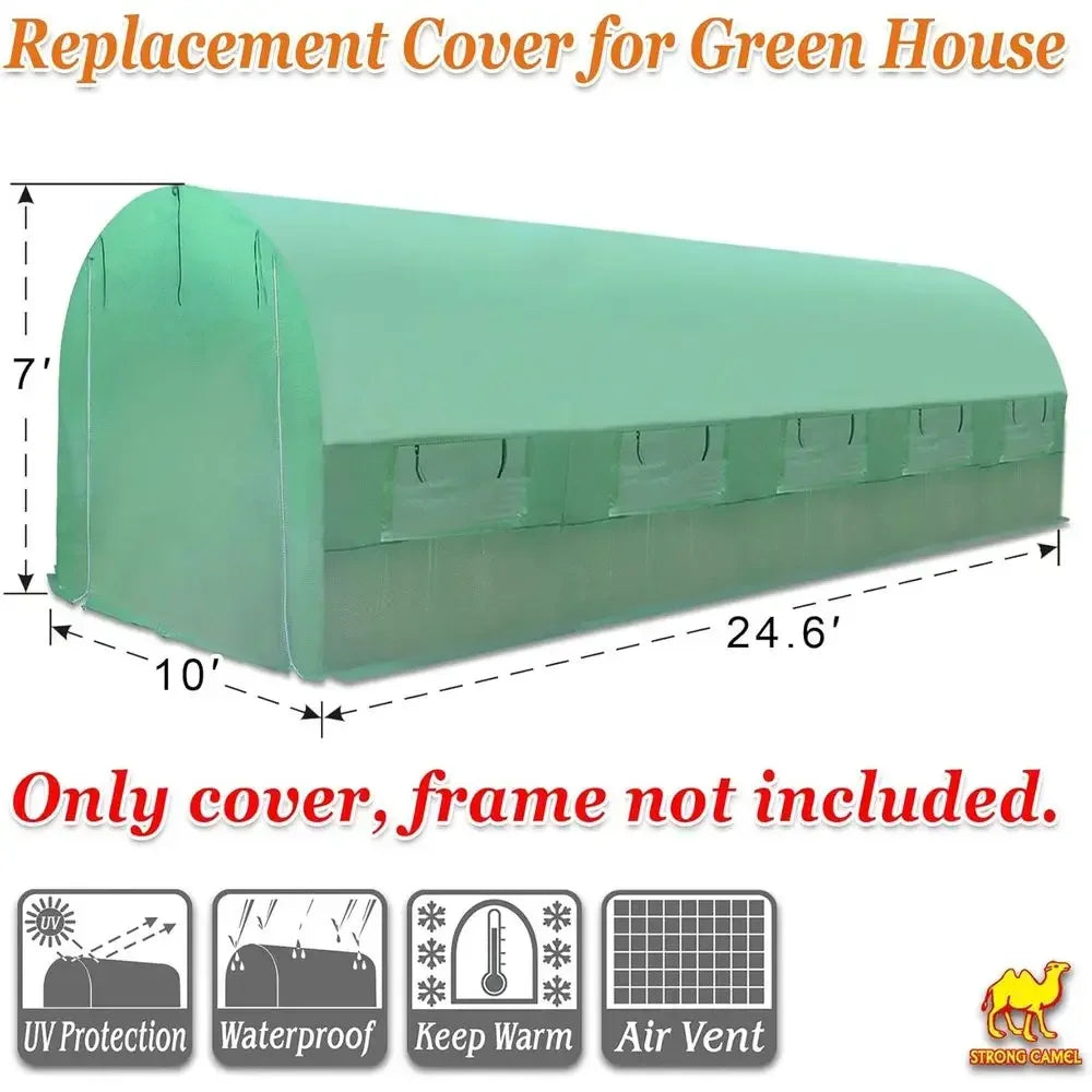Extra Large Walk-In Outdoor Garden Greenhouse Replacement Cover (24.6ft x 10ft x 7ft)