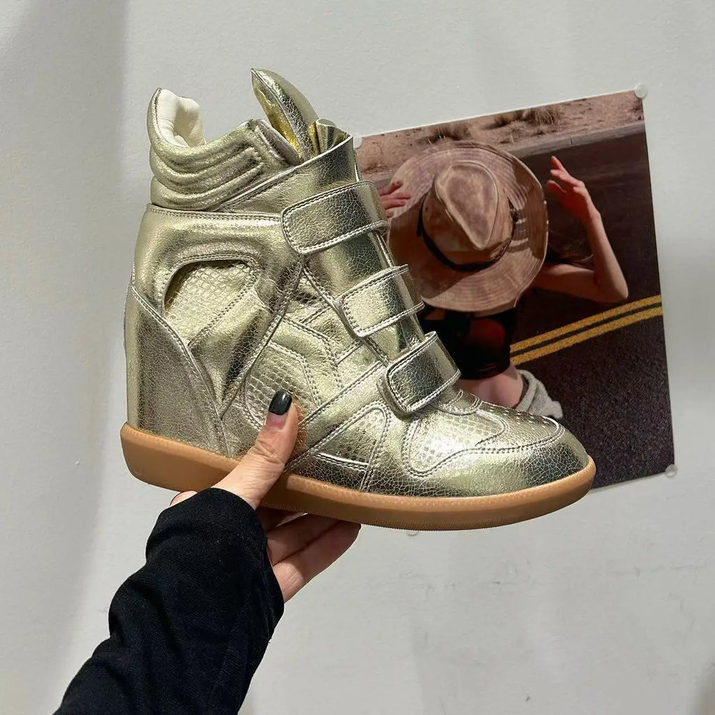 Vintage Style High Top Wedge Sneakers Women Hidden Heel Platform Shoes Chunky Trainer Hook Loop Strap Casual Fashion Board Shoes 2026 New