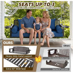 60-Inch Blue 3-Seat Porch Swing with Cup Holders and Cushions for Patio or Garden
