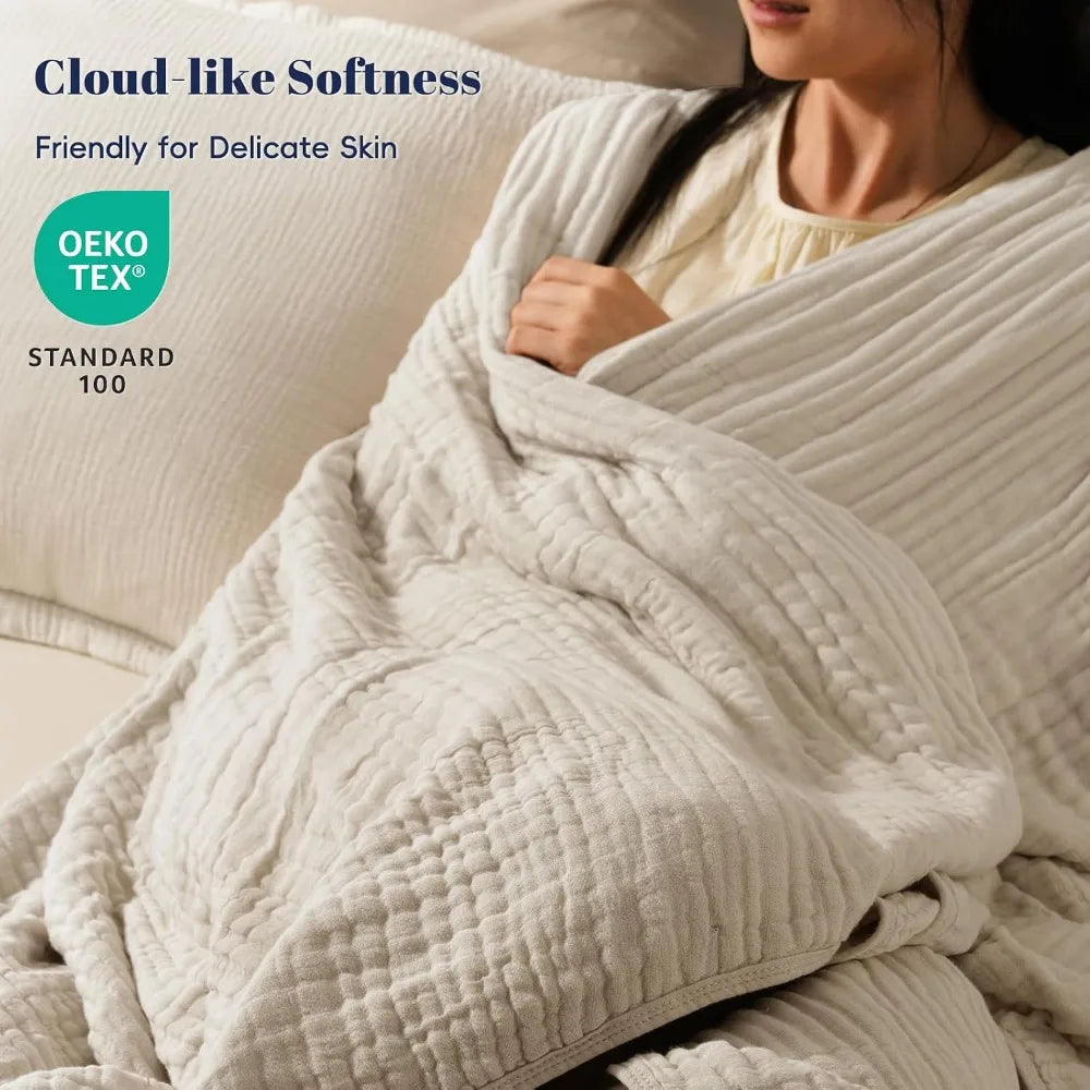 6-Layer Cooling Muslin Blanket King Size 104"x80", Lightweight Gauze, Breathable & Ultra Soft for Hot Sleepers, Bamboo Rayon & Cotton