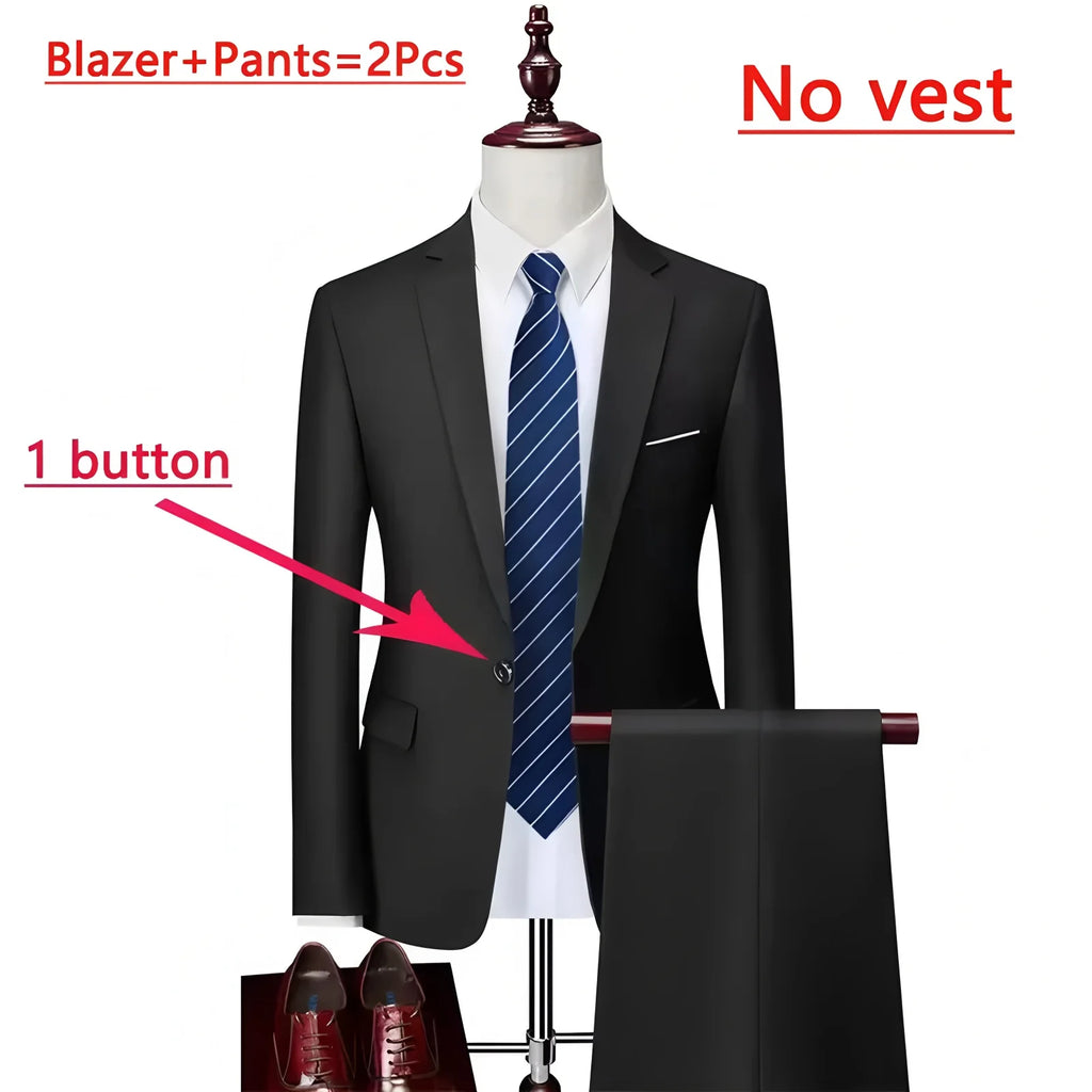 Men Lapel Black Collar 3 Pcs Suit Set Coat Vest Trousers / Business Groom Wedding Dress Fprmal Blazer Pants Waistcoat