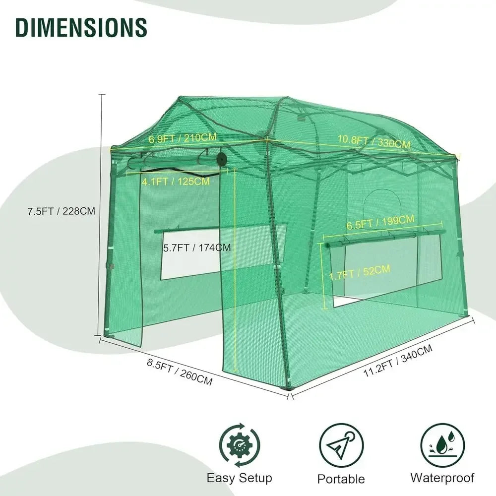 Portable Walk-in Greenhouse, Outdoor/Indoor Gardening, Zippered Door, Ventilation Windows, Heavy-Duty and Durable PE Cover