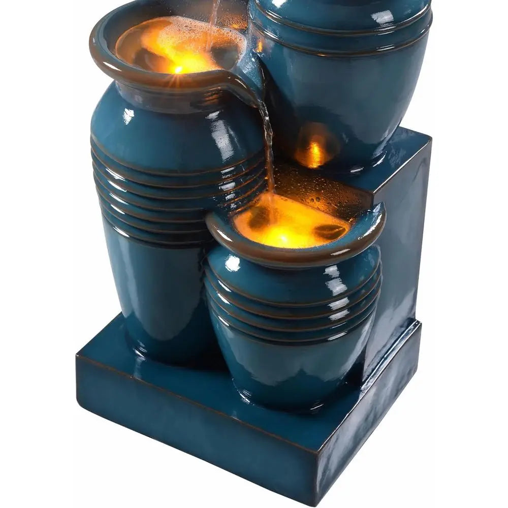 4-Tier Cascading Bowl Fountain with LED Lights for Gardens, Lanai, Patios, Balconies, Lawns in Blue