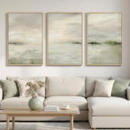 Set of 3 Framed Sage Green Calming Abstract Landscape Canvas Wall Art Prints 24 X 36 Inch, Neutral Tone Wall Decor for Hallway Dining Room Bedroom Office Indoor Home Display