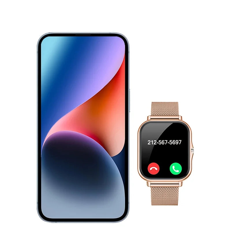 Full Touchscreen Smartwatch for Men and Women, Wireless Bluetooth for Making/answering Calls, 100+ Sports Modes, Weather, Stopwatch, Timer, Alarm Clock, Alloy Case, Stainless Steel Strap, Stylish and Minimalist Design, Compat