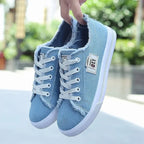 2024 Spring Summer Women Canvas Sneakers Low Top Lace Up Denim Flat Shoes Female Casual Board Shoes